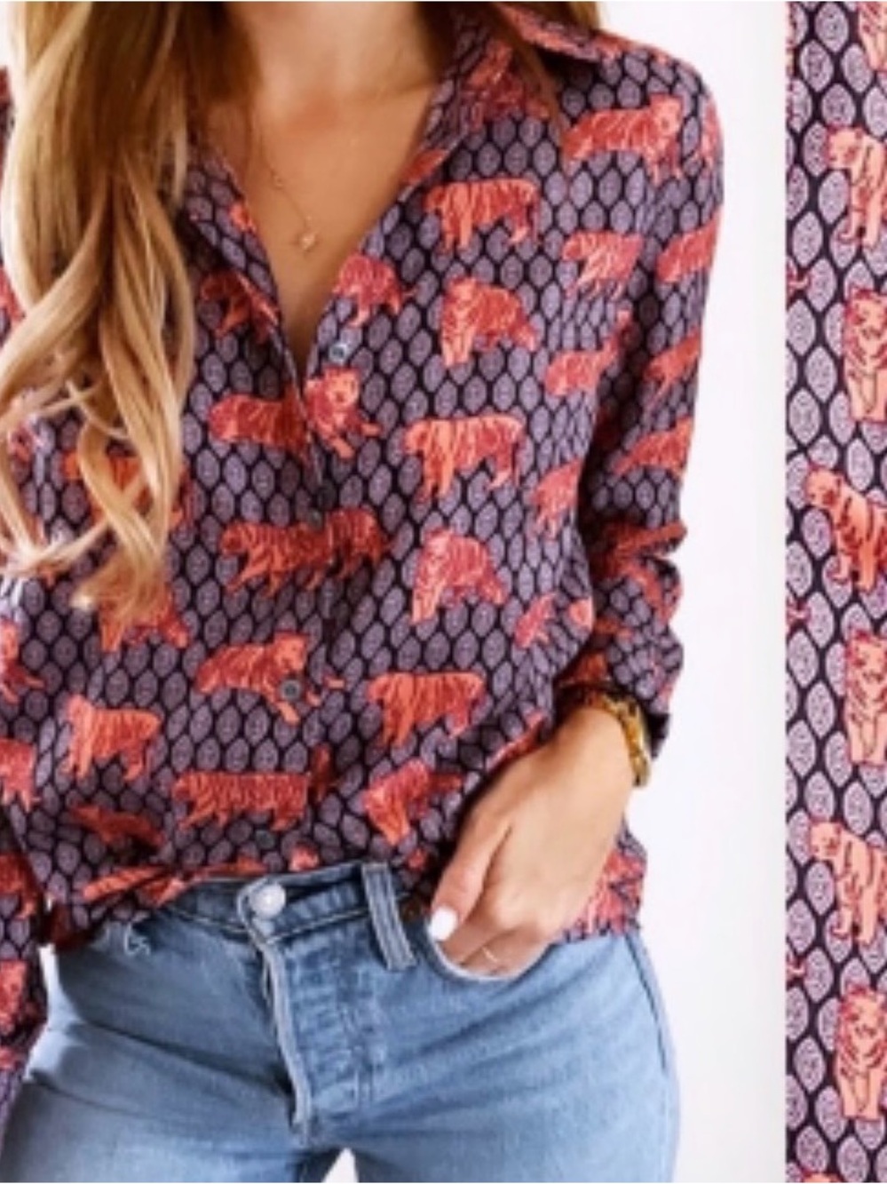 J.Crew Collection Roaming Tiger Silk Button Up Blouse 2